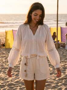 Women Boho Embroidery Detailed Blouses - White - View 8