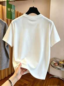 Franclia Women's Casual Comfortable Printed Diamond & Pearl Decor Short Sleeve Round Neck T-Shirt - Multicolor - View 2