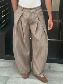 SWAVVY Men's Casual Commuter Striped Tapered Pants - Light Grey - View 2