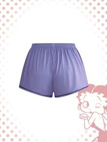 Betty Boop | ROMWE 可爱摇滚风原宿风吊带背心短裤睡衣套装，撞色滚边和蝴蝶结 - 紫色 - 查看 6