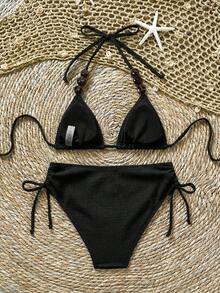 Soleia Bộ đồ bơi màu trơn dành cho nữ, thích hợp cho kỳ nghỉ và đi biển mùa hè, bikini. - màu đen - Xem 2