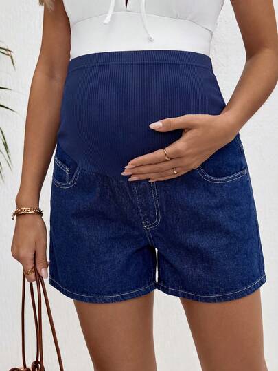 SHEIN Quần short denim cạp cao cho bà bầu, kiểu dáng thường ngày, đa năng, thích hợp cho mùa hè, lễ hội, đi làm, nghỉ mát, tốt nghiệp, phong cách Y2K, dễ thương, thời trang đường phố, tiệc tùng, đám cưới, thanh lịch, công sở, đi biển, tốt nghiệp. Quần short denim cạp cao màu xanh đậm cho bà bầu, có chun co giãn, thích hợp cho mùa hè.