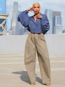 Vixey High Waist Pleated Barrel Leg Office Pants, Office Wear, Workwear, Desk To Dinner - Camel - View 2