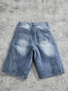 Manfinity ZONE917 Quần short denim thời trang dáng rộng rãi, thoải mái, có túi ombre dành cho nam, phong cách nhiệt đới, dạo phố, thể thao đại học, phong cách Emo - Màu xanh lam - Xem 5