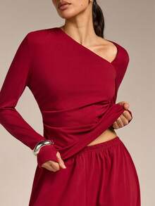 COSMINA Conjunto de 2 piezas de mujer de manga larga, elegante y elástico de punto, versátil para ir al trabajo, oficina, salidas, citas, eventos de primavera, bodas, para todas las estaciones - Burdeos - Ver 6