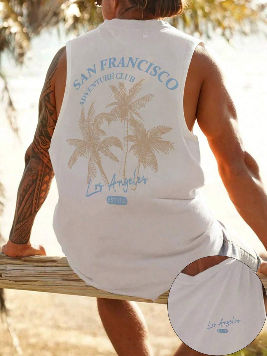 Manfinity Dauomo Coastal | Men's Casual Vacation Style California Coastal Elements Printed Vest | Suitable For Summer Wear | Comfortable & Breathable | Fashion - White - View 1