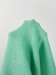SHEIN Holidaya 新款优雅薄荷绿罗纹针织修身中长连衣裙 - 深V领、细肩带、金色纽扣门襟、高开衩设计、修身剪裁，尽显优雅女性魅力与现代时尚风格 - 綠色 - 查看 6