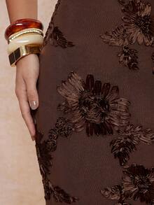 Lumalex 薄荷绿不对称肩部无袖修身网纱连衣裙，春夏新品 - 棕色 - 查看 6