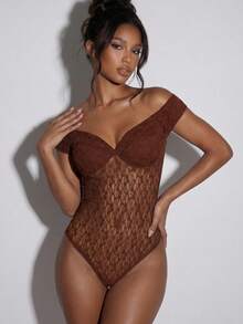 Normani Body de encaje elegante en tonos marrones de verano, atuendos para mujer para club nocturno, concierto, Y2K, vintage de los 90, rave, festival, streetwear, fiesta, playa y boda - Café integral - Ver 7