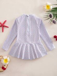 SHEIN Young Girl Full Print One-Piece Swimsuit, Suitable For Beach Vacation, Pool Party, Beach Party - Pink - View 5