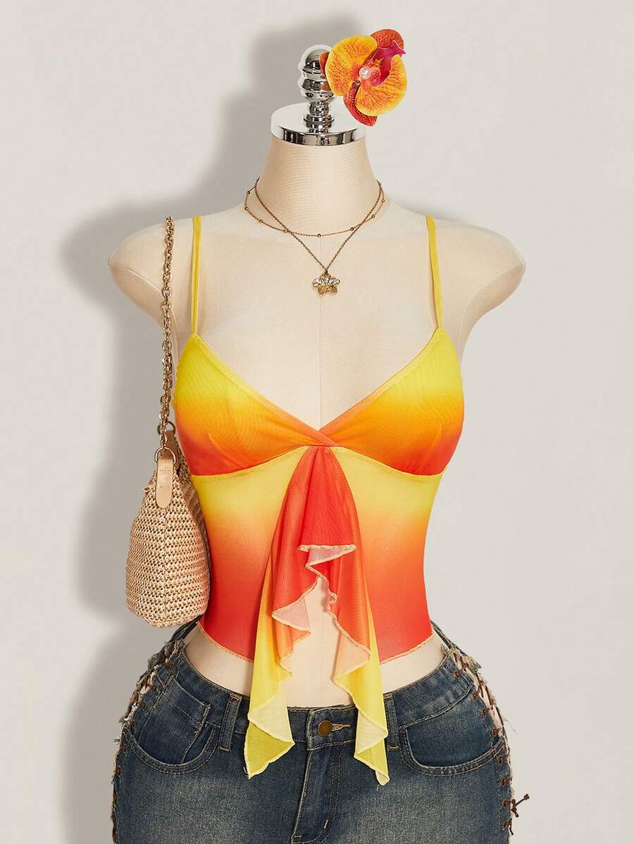 SHEIN ICON 女士休闲百搭荷叶边吊带背心,适合约会和外出穿着 - 彩色 - 查看 1