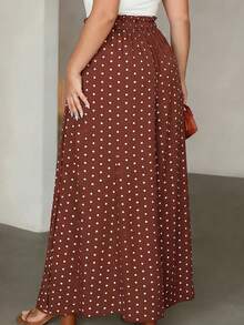 Vionelle Plus Size Women's French Style Casual Elegant Polka Dot Loose Straight Pants - Rust Brown - View 3