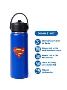 SUPERMAN X SHEIN Bình nước in hình, bình nước giữ nhiệt chân không màu xanh dương, cốc nước, cốc cầm tay. - Màu xanh lam - Xem 5