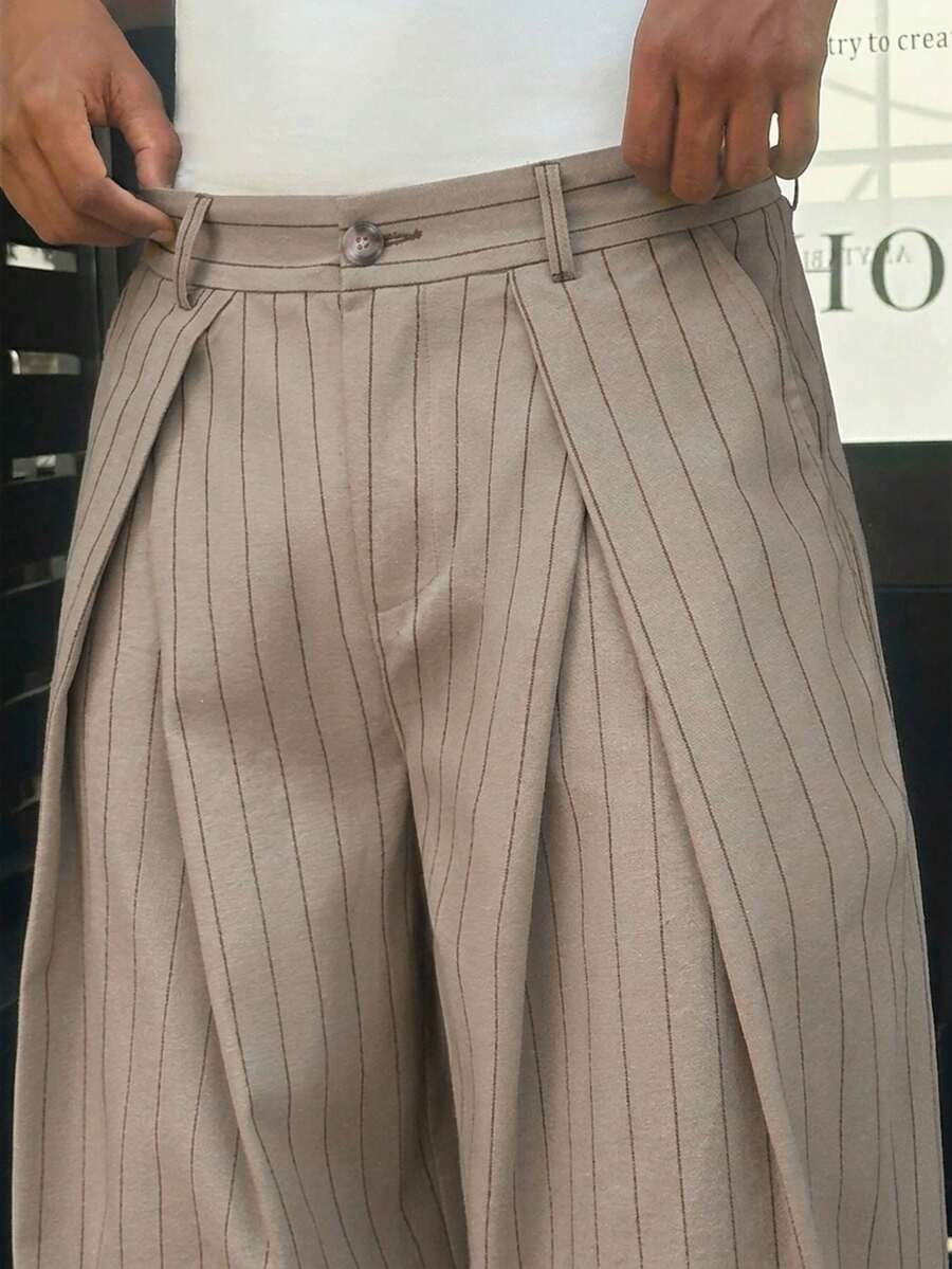 SWAVVY Men's Casual Commuter Striped Tapered Pants - Light Grey - View 1