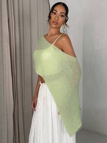 SHEIN Glamour Áo len choàng đi biển thanh lịch dành cho nữ, mùa xuân/hè. - màu xanh lá - Xem 7