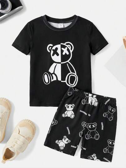 SHEIN 2pcs Young Boys Casual Cute Cartoon Car Printed Round Neck Short Sleeve T-Shirt And Shorts Fitted Comfortable Pajama Set Snug Fit Summer Outfits Young Boy Tween Boy Teen Boy Game Boy Toddlers Boys Vacation Tendencias Teenagers Streetwear Burgundy Holiday Vintage Flare Boho Festival Gras Party Cute Bebe Birthday Boys Playful Pals Modest Preppy Jogging Six Seven Astronaut Casual Cozy