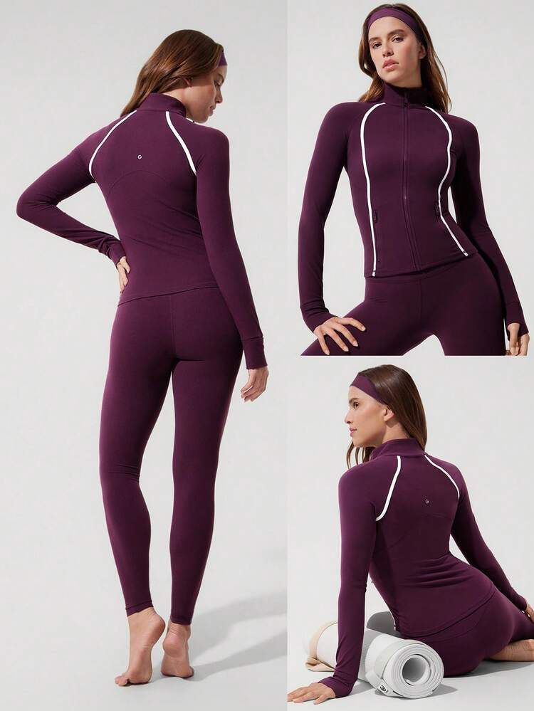 FeatherFit™ Slim-It Streamline Performance Secure Pockets Zip Up Long Sleeve Jacket Low Impact Yoga Pilates Daily Fall
