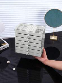 1 pieza Organizador de joyería de gran capacidad con forro de terciopelo y cajones, caja de exhibición apilable de acrílico con múltiples compartimentos para tocador y mesa de vestir - Multicolor - Ver 6