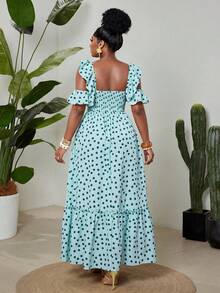 Maweii 大码女装春夏新款轻盈薄荷绿波点荷叶边吊带连衣裙，收腰双层荷叶边下摆长款连衣裙。适合浪漫假期、度假、聚会、约会、婚礼季以及作为引人注目的宾客装扮：度假风服装 - 彩色 - 查看 2