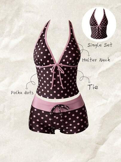 Elavelle 女士随机印花细肩带蝴蝶结吊带比基尼上衣，春夏款