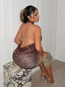 性感豹纹露背迷你连衣裙，休闲时尚，适合派对、春夏和度假穿着。 - 彩色 - 查看 2