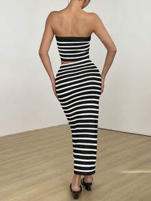 SHEIN Unity 2pcs/Set Women Striped Casual Everyday Fashion Sweater - Black and White - View 2