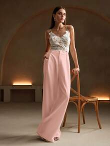 Anewsta Petite Quần ống đứng xếp ly màu trắng dành cho nữ, thiết kế thanh lịch và thời trang, có túi, phù hợp cho người nhỏ nhắn, mùa thu, đông, hè, xuân, năm mới, tiệc tùng, đám cưới, sang trọng, sành điệu, công sở. - Hồng - Xem 7