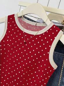 Airaco Áo tank top nữ cổ tròn in chấm bi, kiểu dáng thường ngày, đa năng. - Đỏ - Xem 4