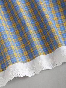 2026 Nuevo Falda elegante de dama fresca con diseño de cuadros franceses, estilo universitario vintage, dobladillo con patchwork, encaje dulce, decoración de lazo para primavera/otoño - Multicolor 2 - Ver 3