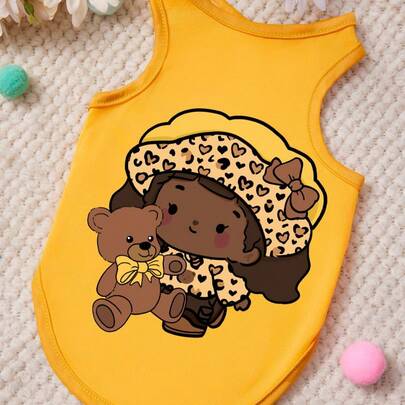 PETSIN 1 pieza Lindo chaleco de oso de peluche con estampado de angelito, estilo casual amarillo, suave y transpirable, ropa para mascotas anti-pelo suelto