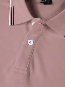 Calvornis Men's Striped Casual Commuter Short Sleeve Formal Polo Shirt Golf Dusty Rose Summer, Ceremony - Pink - View 6