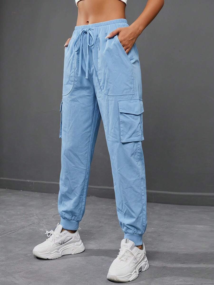 SHEIN Women Sports Pants - Dusty Blue - View 1