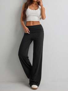 Women's Solid Color Casual Versatile Daily Wear Pants - Black - View 2