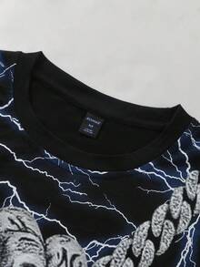 ROMWE MEN Grunge Punk Men's Portrait Graphic Short Sleeve T-Shirt, Suitable For Spring And Summer - Black - View 2