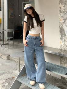DAZY Quần jean denim nữ in nơ và có túi - Màu xanh lam - Xem 3