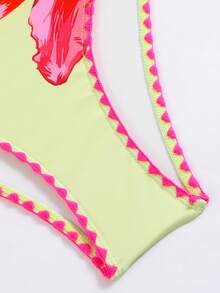 SHEIN Swim Oasis Bộ đồ bơi liền thân không gọng, dây mảnh, cạp cao, in kỹ thuật số, kèm chân váy dài bằng lưới, thích hợp cho kỳ nghỉ biển mùa xuân/hè. - Màu vàng - Xem 7