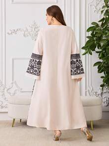 Al Najma Vestido árabe holgado con estampado floral elegante para mujer de talla grande, adecuado para bodas y fiestas - Albaricoque - Ver 2