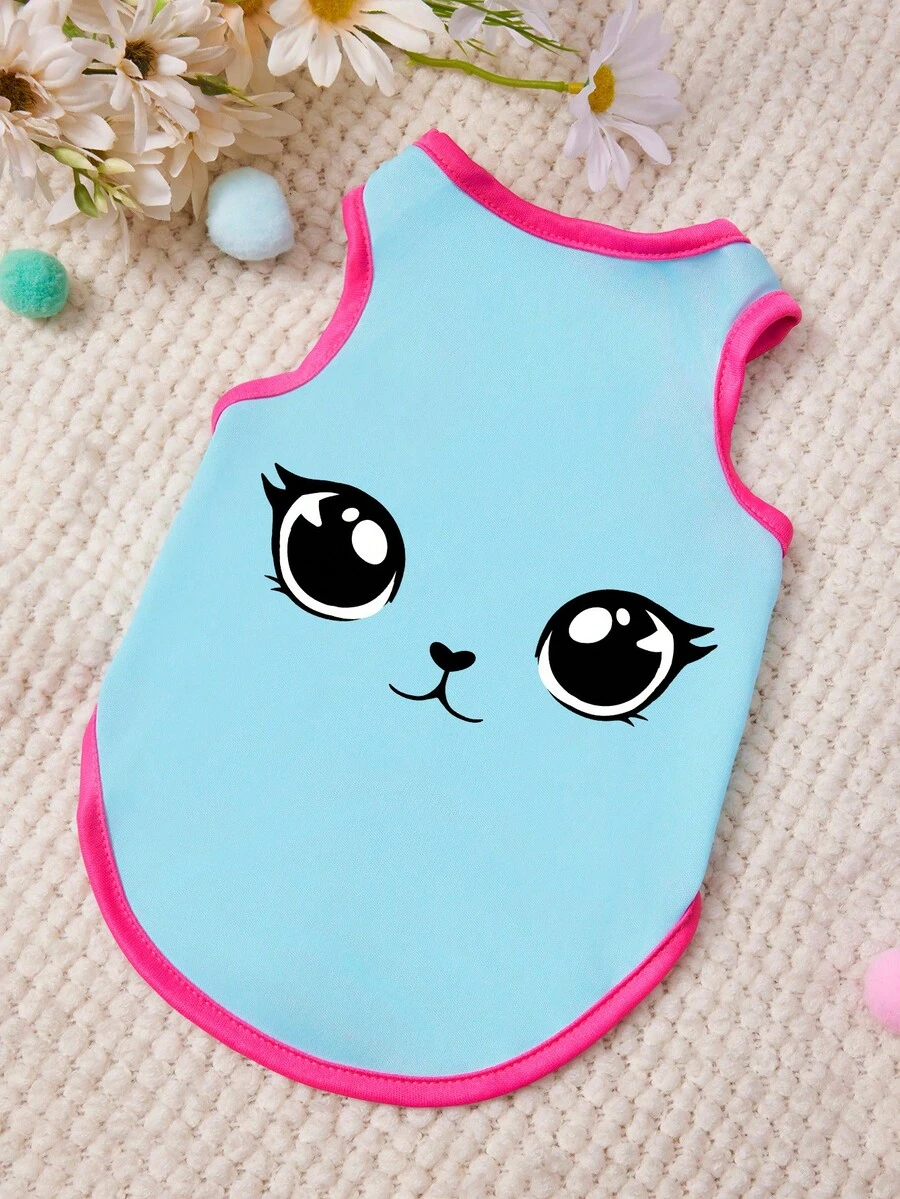 PETSIN Áo tank top in chữ hình mèo con dễ thương cho thú cưng, màu hồng đỏ và xanh dương, kiểu dáng giản dị, mềm mại, thoáng khí, chống rụng lông. - Nhiều màu - Xem 1