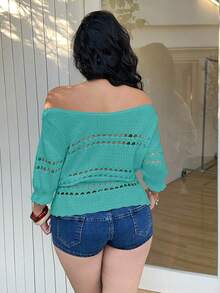 Sunnyshic Áo kiểu nữ thường ngày đơn giản, thanh lịch, lãng mạn, nhẹ nhàng, phù hợp đi làm, dạo phố, đi nghỉ mát, dã ngoại, thiết kế tinh tế; Áo chui đầu tay ngắn trễ vai, dây rút, khoét lỗ, bèo nhún, màu mơ, tôn dáng, cỡ lớn; Áo len dệt kim móc thời trang, mùa xuân hè. - Màu xanh Bạc hà - Xem 2