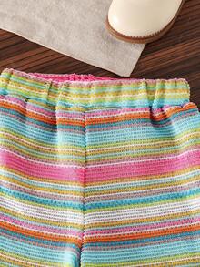 SHEIN Elladie kids 两件套女童夏季休闲套装，饰有色彩缤纷的3D立体花卉图案，荷叶边袖口，针织面料，适合休闲、度假、运动、周末购物、野餐、海滩派对等场合。 - 白色 - 查看 8