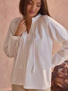 Women Boho Embroidery Detailed Blouses - White - View 5
