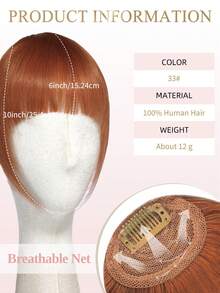 Tóc mái kẹp 100% tóc thật, màu đỏ đồng, size 33, kiểu tóc mái kẹp có phần thái dương, tóc mái giả bằng tóc thật, trông tự nhiên, phù hợp cho nữ, dùng hàng ngày. - S33 - Xem 2