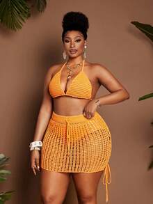 Maweii Bộ đồ nữ gồm áo croptop hở lưng cổ yếm gợi cảm, thời trang và chân váy ngắn cạp chun thắt nơ, thích hợp cho đi biển, nghỉ dưỡng, mùa hè. - Vàng - Xem 4
