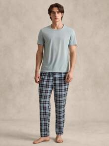 EverLounge Men's Solid Color Short Sleeve T-Shirt And Plaid Pants Homewear Set - Baby Blue - View 4