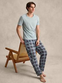 EverLounge Men's Solid Color Short Sleeve T-Shirt And Plaid Pants Homewear Set - Baby Blue - View 7