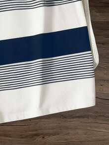 Manfinity Joysei Camiseta casual de cuello redondo de manga corta holgada con rayas para hombre - Azul Marino - Ver 4