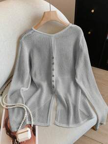 GlowEve Nueva llegada Suéter tejido de colores mixtos de moda europea y americana - Gris Claro - Ver 2