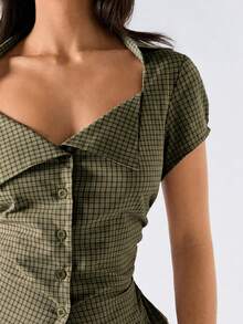 LYSMO 2026 New Minimalist Spring/Summer Women's Fashion Plaid Belted Shirt, Summer Blouse - Multicolor - View 8