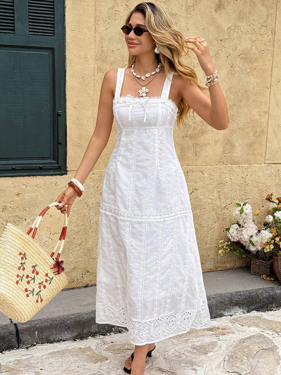 Elyressa Women's Casual Solid Color Spaghetti Strap Dress - White - View 1