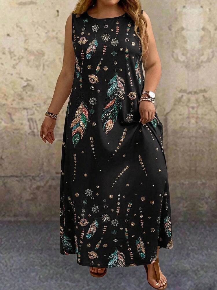 Plus Size Sleeveless Floral Print White Dress, Summer Summer Dress Summer Outfits For Women Spring Clothing Spring Outfit Beach Outfits For Women Vacation Outfits Women Summer Holiday Outfits Country Style For Women Festival Outfits For Women Casual Dresses For Women Country Dress Zanzea Dress For Women Plus Size